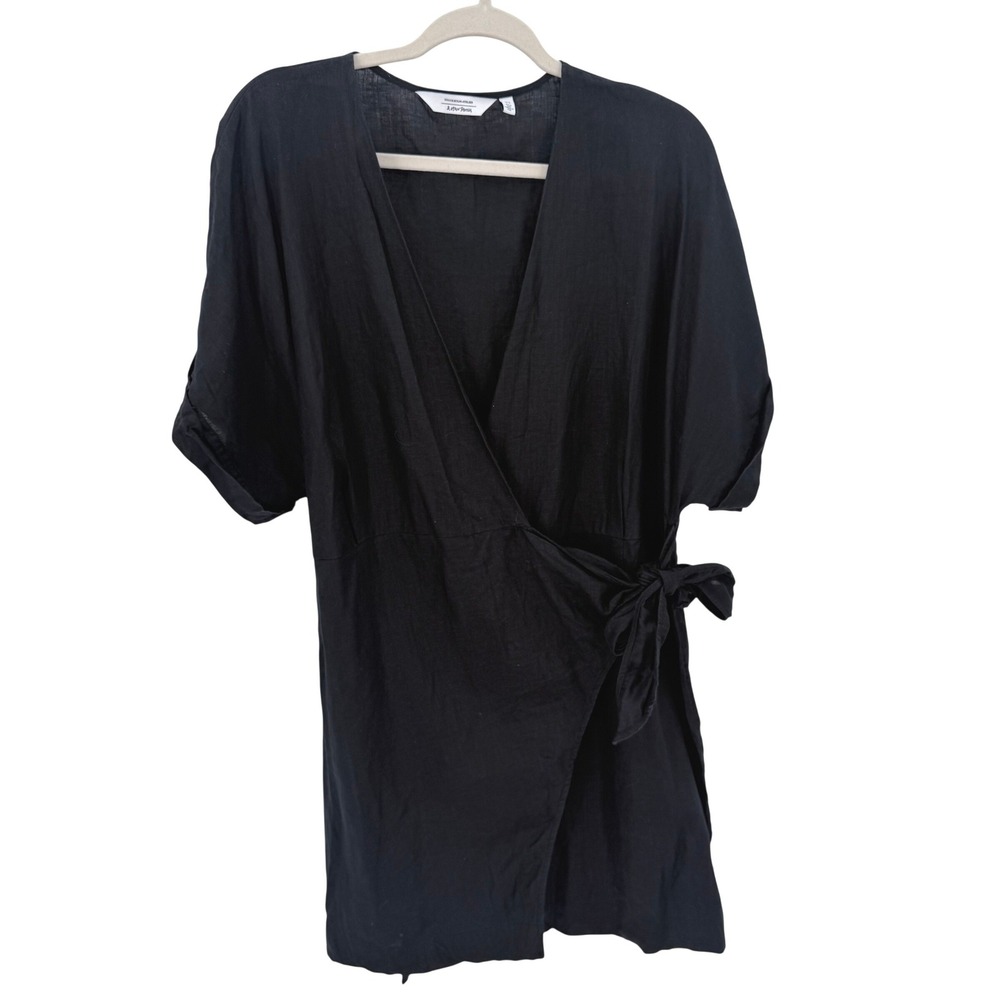& Other Stories Stockholm Atelier Black 100% Linen Wrap Mini Dress Womens 12